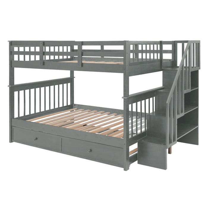 Stairway Bunk Bed With Storage And Guard Rail For Bedroom
