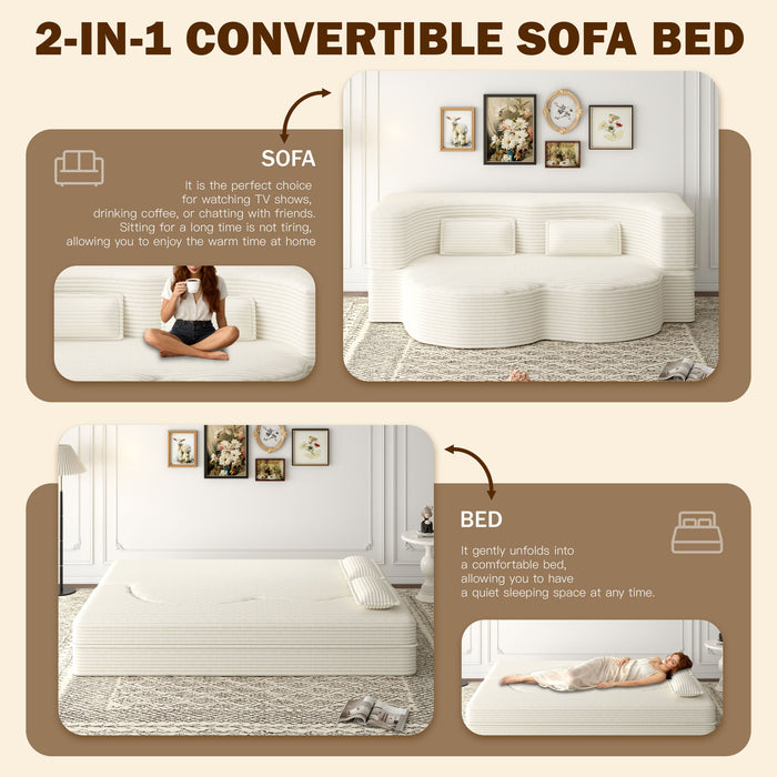 Floor Sofa With 2 Pillows, Convertible Twin Size Mattress For Living Room