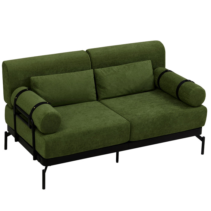 Modern Loveseat Sofa 2 Seater With USB Ports, Cylindrical Armrests