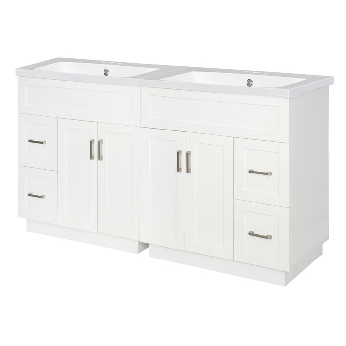 Bathroom Vanity With 4 Cabinet Doors, 4 Drawers, Dual Sinks, Hidden Soft Close Slides And Hinges - White