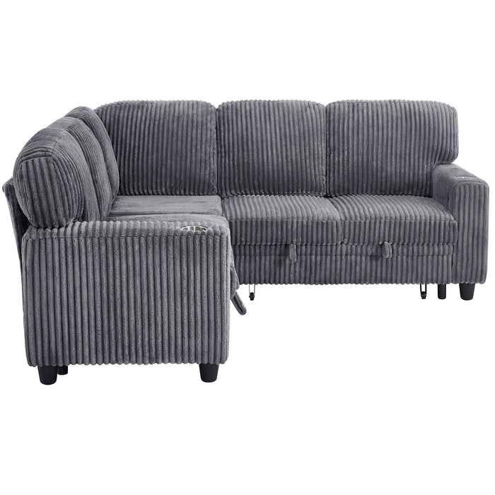 L-Shaped Sofa With Pull Out Sofa Bed With USB