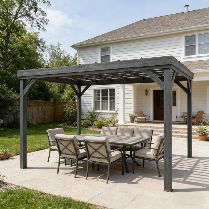 Patio Grape Vine Gazebo Outdoor Pergola With Open Roof For Climbing Plants - Gray