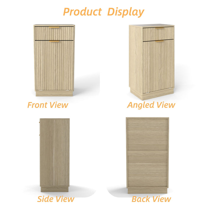 Tilt Out Trash Can Cabinet With Wave Textured Drawer & Pull Out Bin