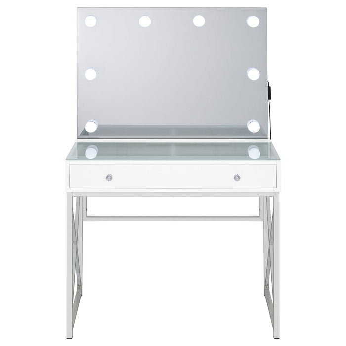 Hamlin - Makeup Vanity Table With Lighted Mirror And Padded Stool - White