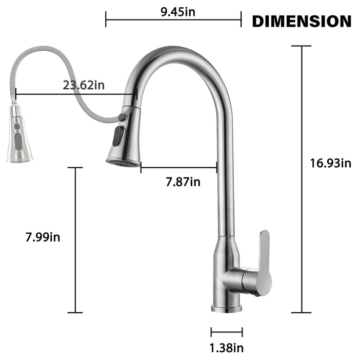 Stainless Steel High Arc Kitchen Faucet With Pull Down Sprayer - Brushed Nickel