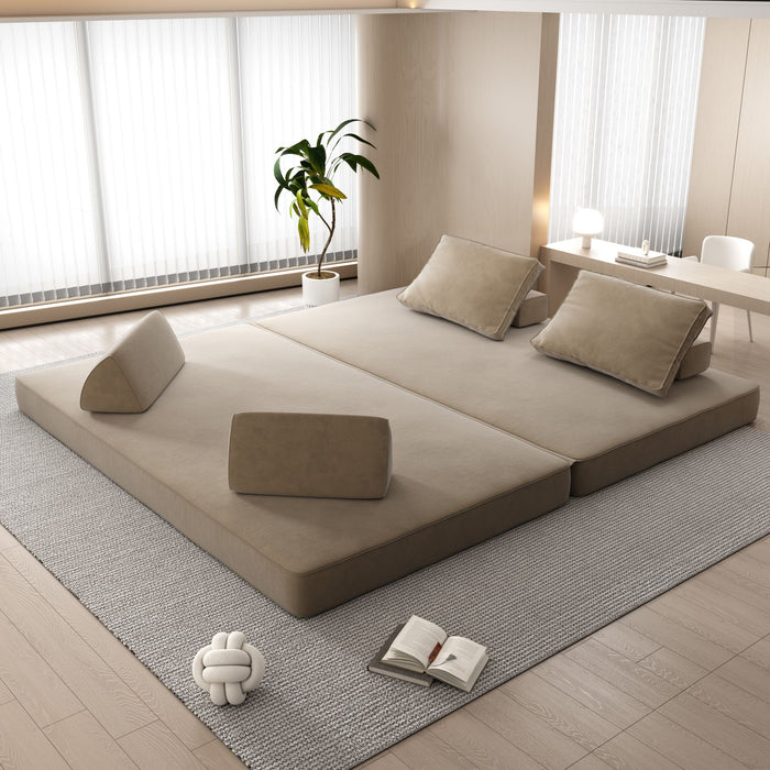 Multifunctional Convertible Sofa Bed With 2 Tumbler Backrests And 2 Pillows, Deep Seat Couch