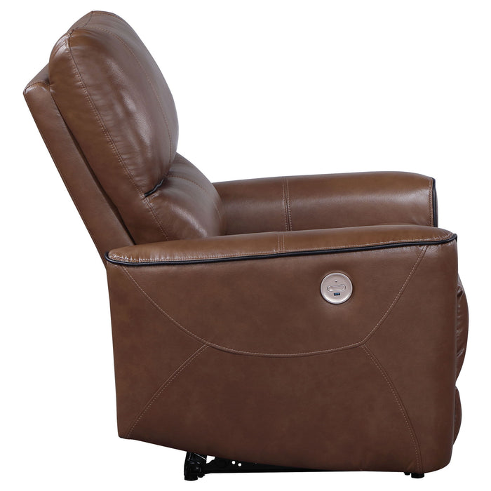 Denson - Upholstered Power Recliner Chair With USB Charging And Smooth Button Recline - Brown