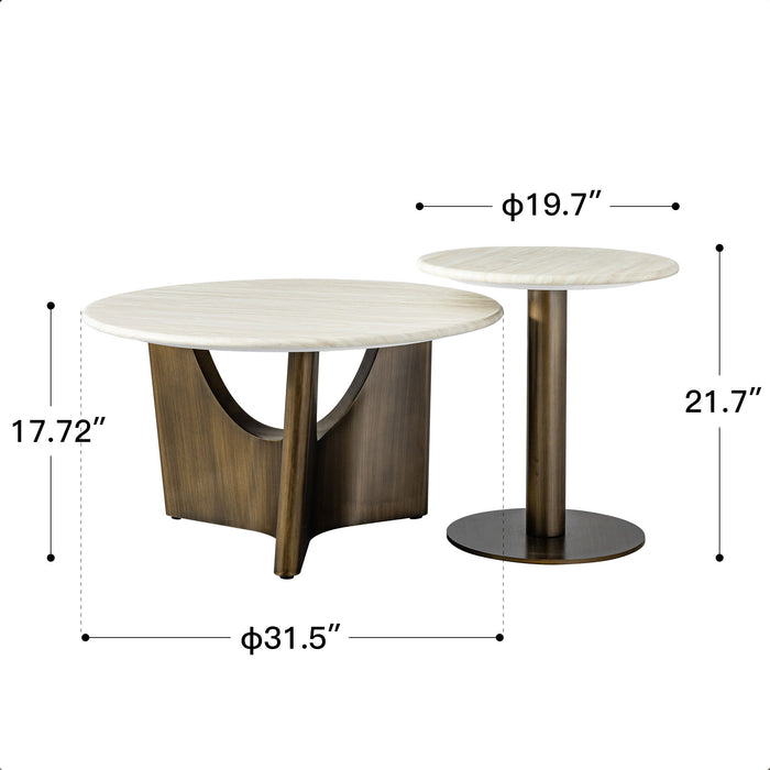 Nesting Coffee Table Set - Antique Bronze / Beige