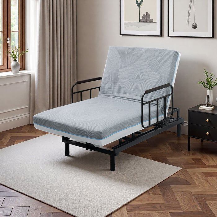 Electric Lift Bed For Seniors With Remote Control, Memory Foam Mattress, Safety Rails & Detachable Tray - Black / Gray