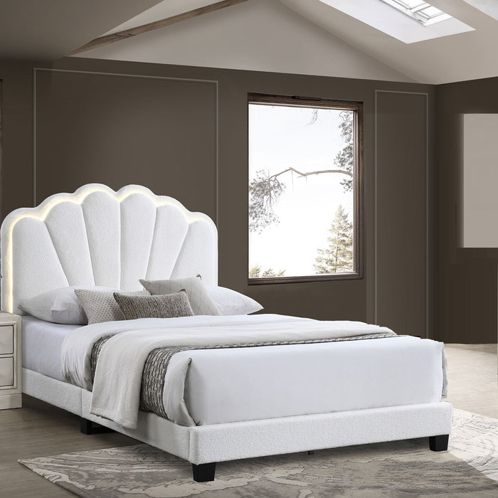 Bed With Floral Design Headboard And Built In LED Lighting