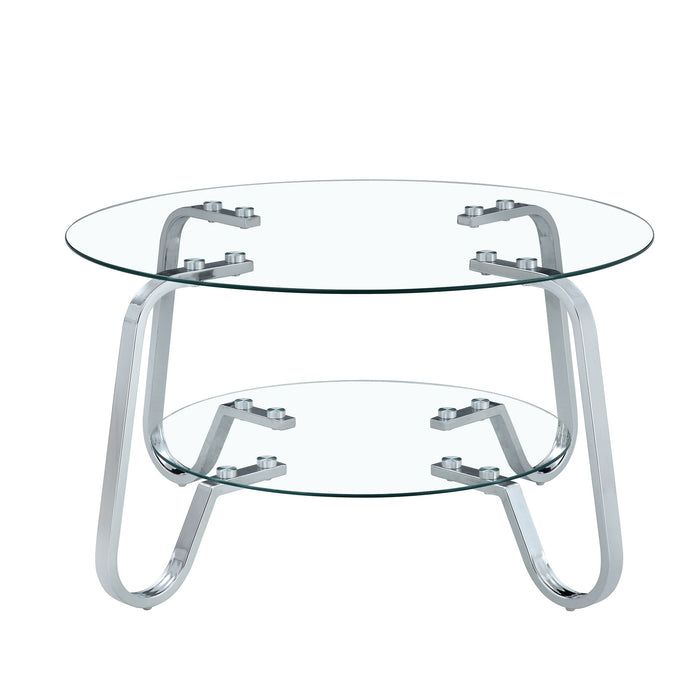 Retro Minimalist Style Metal Frame Double Layer Tempered Glass Coffee Table