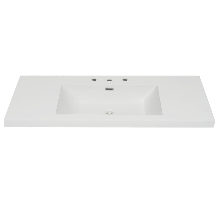 Vanity Top With 3 Faucet Holes, Rectangular Basin For Bathroom - White