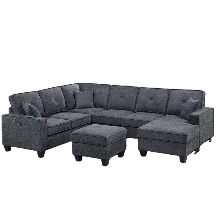 5 Piece Sectional Set With USB Port And Ottoman
