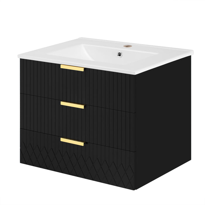 Wall Mounted Floating Cabinet With Side Cabinet Combo, Rectangular Ceramic Sink Vanity