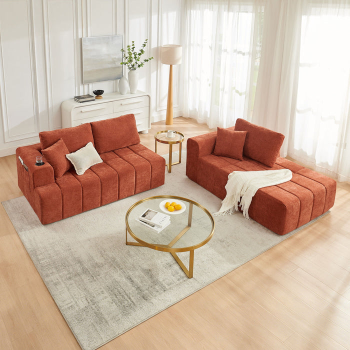 L - Shaped Sectional Sofa With Cup Holders & Side Pockets