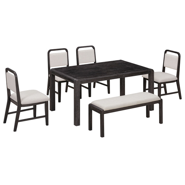 Extendable Dining Table Set With 4 Upholstered Chairs And 1 Bench