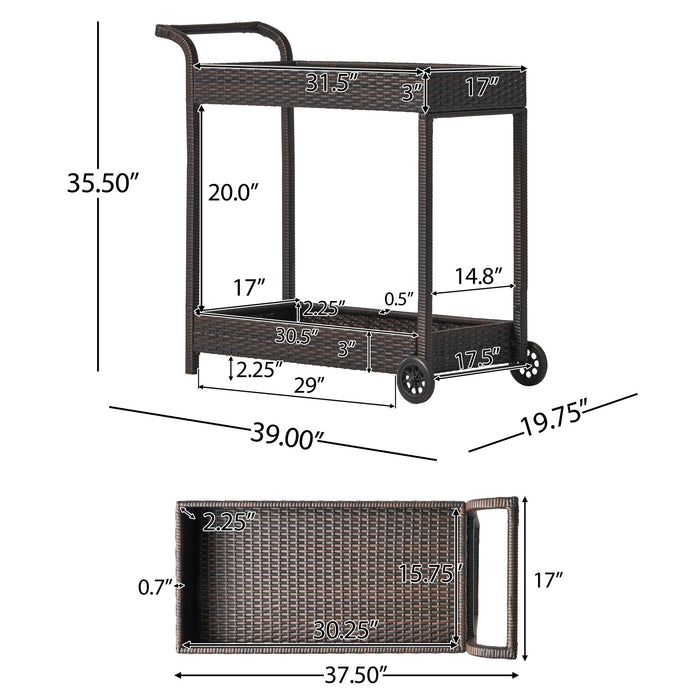 Resin Wicker Bar Cart With Metal Frame - Brown