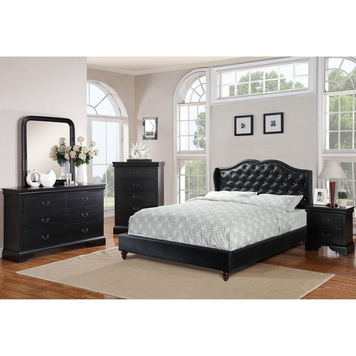 Bed With Curved Wingback Headboard, Button Tufted Upholstered
