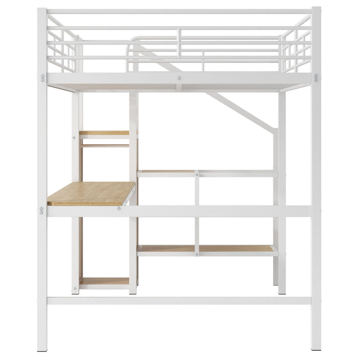 Loft Bed With Desk, Storage Staircase, Small Wardrobe And LED Light