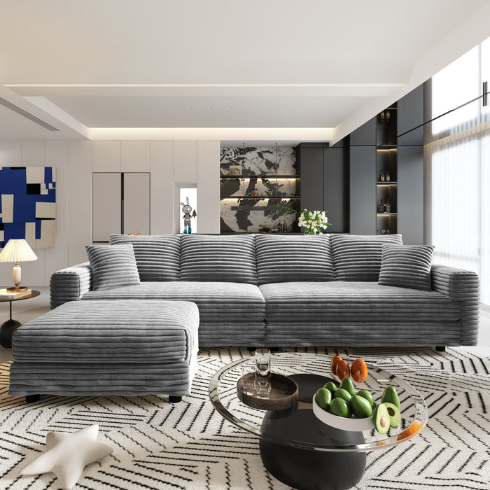 Plush Corduroy 4 Seat Sofa With Soft Pillows And Movable Ottoman