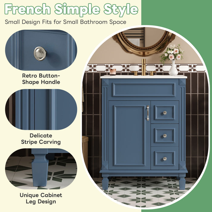 Bathroom Vanity With Ceramic Sink, Compact Cabinet With 2 Drawers And Adjustable Shelf - Blue