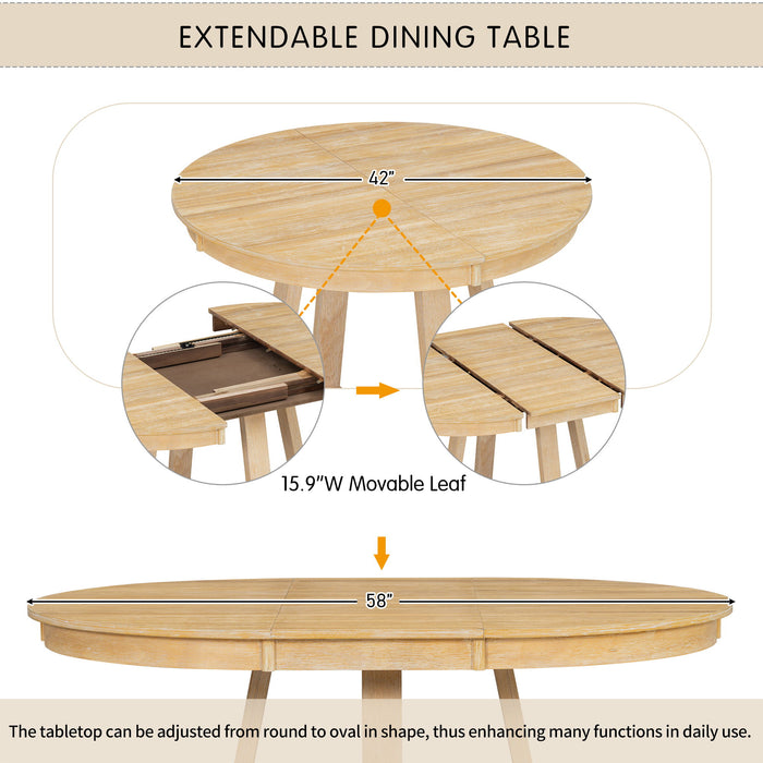 Dining Set With Leaf Round Table And 4 Upholstered Chairs