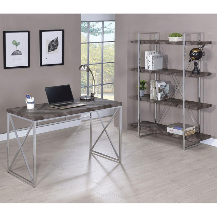 Herringbone - Bookcase With Full Length Shelf - Gray