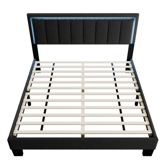 Bed With Channel Tufting And Built In LED Headboard