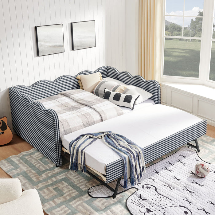Gingham Daybed With USB Charging Port, Wave-Shaped Design