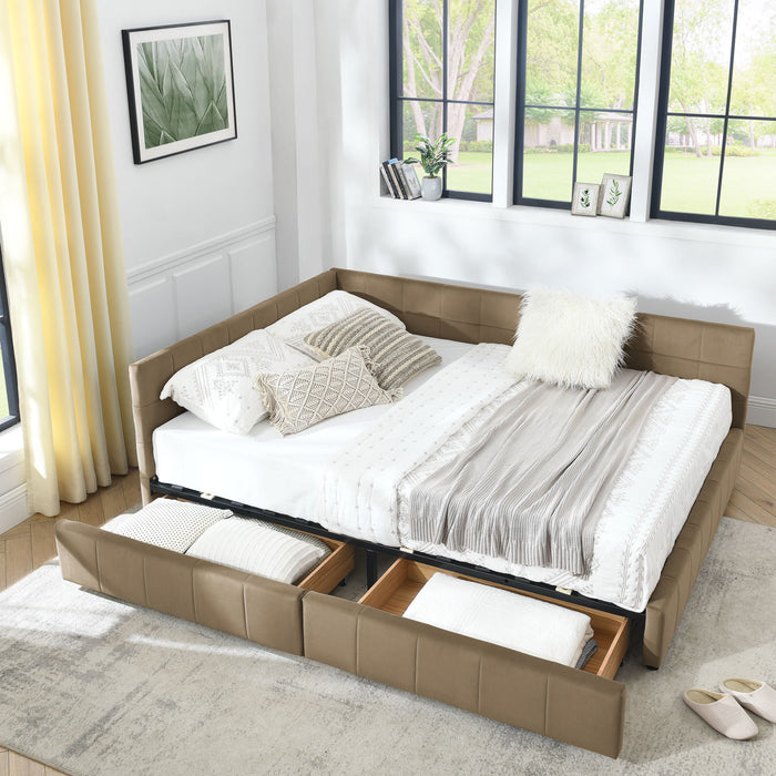 Storage Upholstered Tufted Bed Frame With Backrest And Armrests