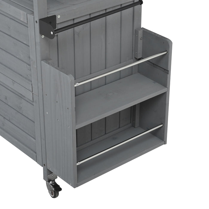 Foldable Outdoor Kitchen Island With Lockable Wheels, Storage Cabinet And Towel Rack For Patio