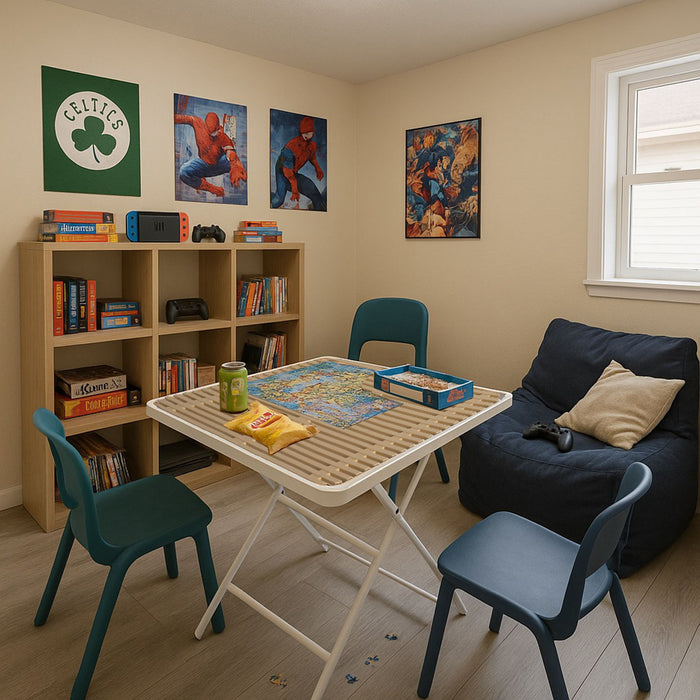 Modern Folding Square Table, Water Proof And Wear Resistant - Apricot / White