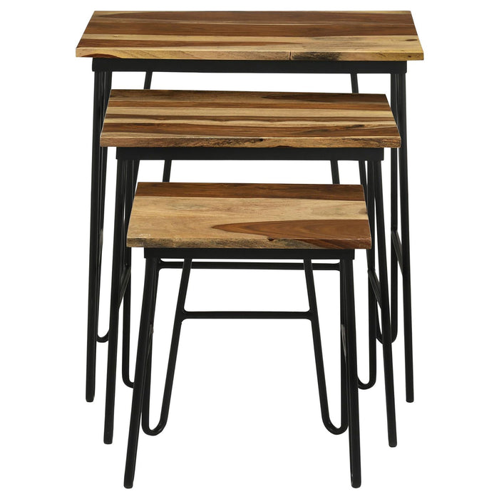 3 Piece Nesting Table With Hairpin Legs - Brown