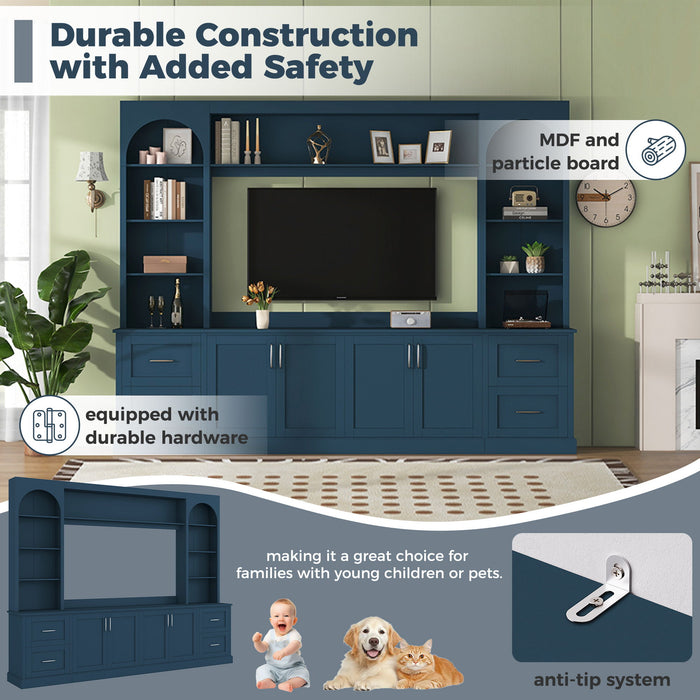 Arched Entertainment Center Wall Unit With Drawers, TV Stand