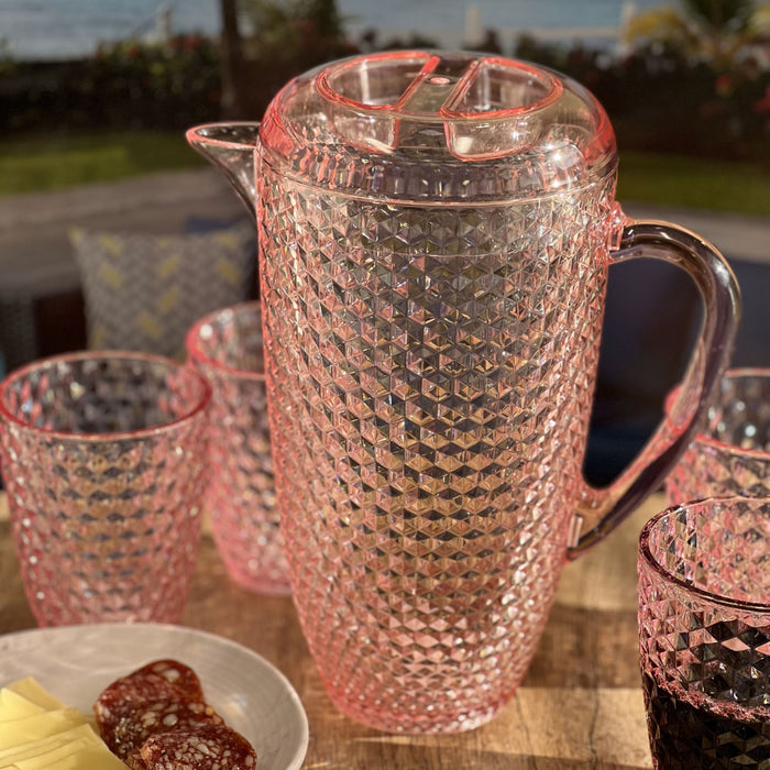 Diamond Cut Unbreakable Plastic Water Pitcher With Lid