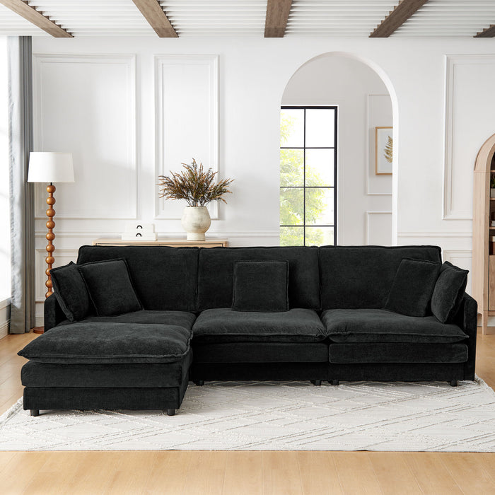 L-Shaped Sectional Sofa With Ottoman, Convertible 4 Seater Couch