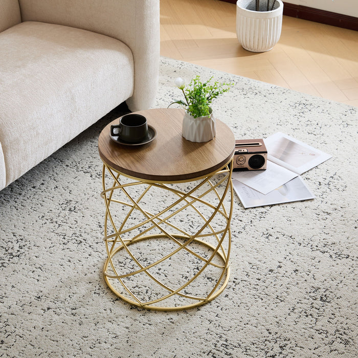 Contemporary Golden Side Table With Top And Metal Frame - Natural / Gold