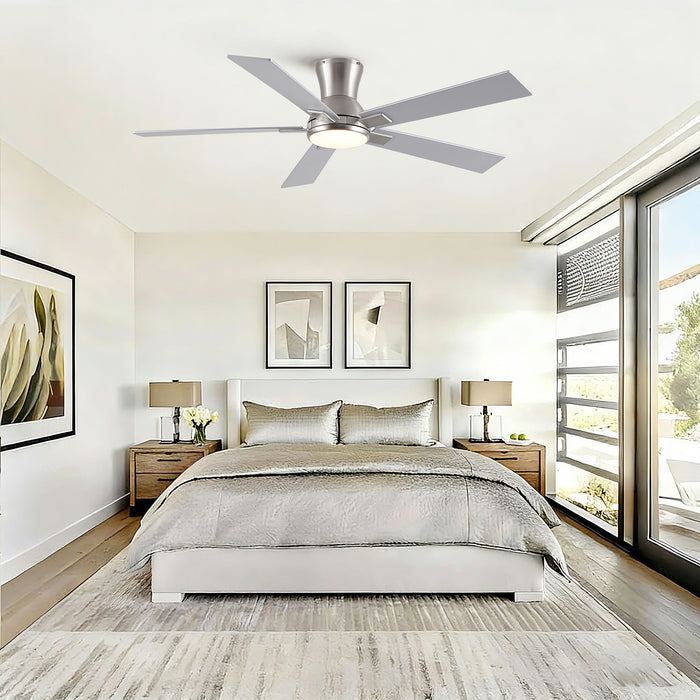 Low Profile Flush Mount Intergrated LED Ceiling Fan With Light And Reversible Quiet Motor