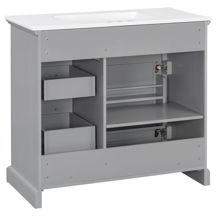 36" Bathroom Vanity With Sink, 2 Tip Out Drawers, Soft Close Hinges