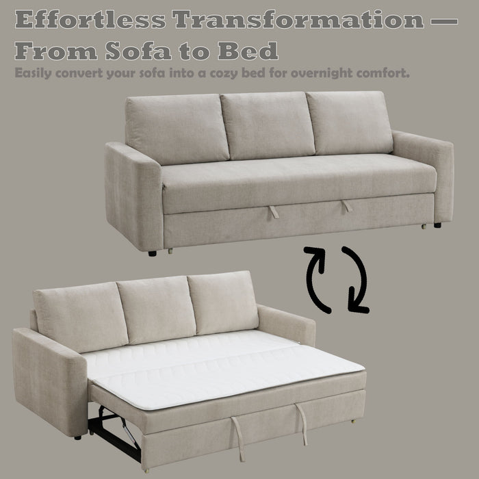 Leira - Linen Pull Out Sleeper Sofa - Beige