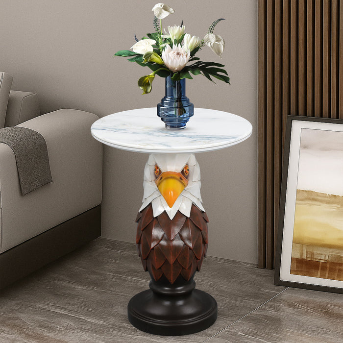 Eagle Head Accent Table, Animal Statue End Tables For Living Room - Brown / Antique White