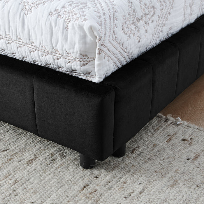 Mid-Century Storage Upholstered Tufted Bed Frame With Backrest And Armrests