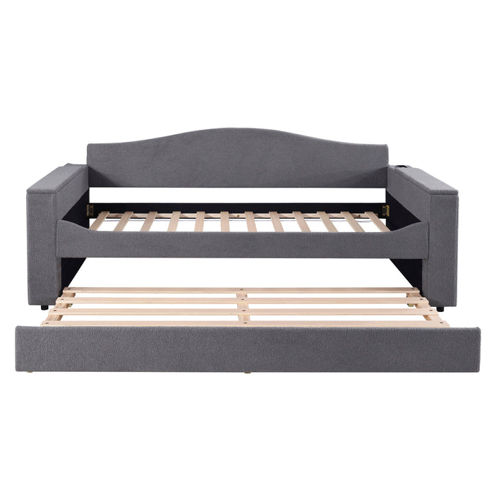 Upholstered Daybed With Storage Armrests, Trundle And Latest Integrated Bluetooth Audio System