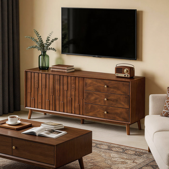 TV Stand With Storage, Entertainment Center, 3 Drawers And 2 Doors For Living Room - Walnut