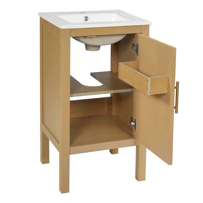 Bathroom Cabinet With Sink, Adjustable Shelf, Soft Closing Hinges - Natural Wood