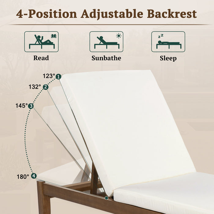 Adjustable Outdoor Patio Lounge Chair Chaise Lounge - Beige / Walnut