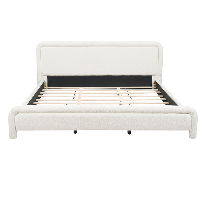 Upholstered Platform Bed Frame With Curved Headboard, Wood Slats Support