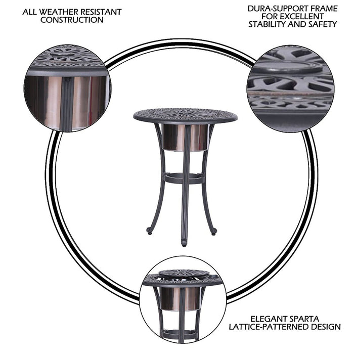 Outdoor Patio Aluminum Round Bistro Table/Side Table With Ice Bucket - Gunmetal
