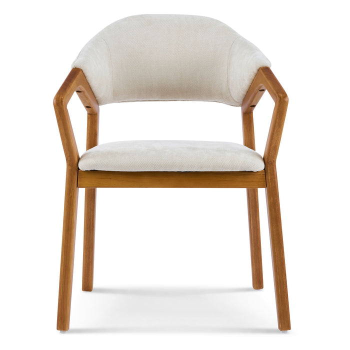 Indoor Upholstered Dining Armchair (Set of 2) - Beige / Teak
