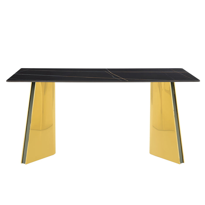 Patterned Slab Dining Table With Golden Stainless Steel Butterfly Legs - Black / Gold